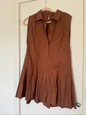 Free People Rust Brown Sleeveless Collared Tunic